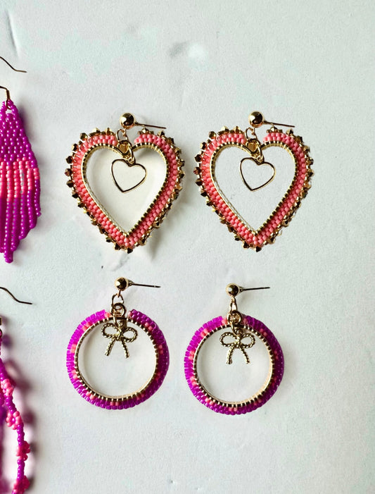 Circle Pink Valentines Earrings